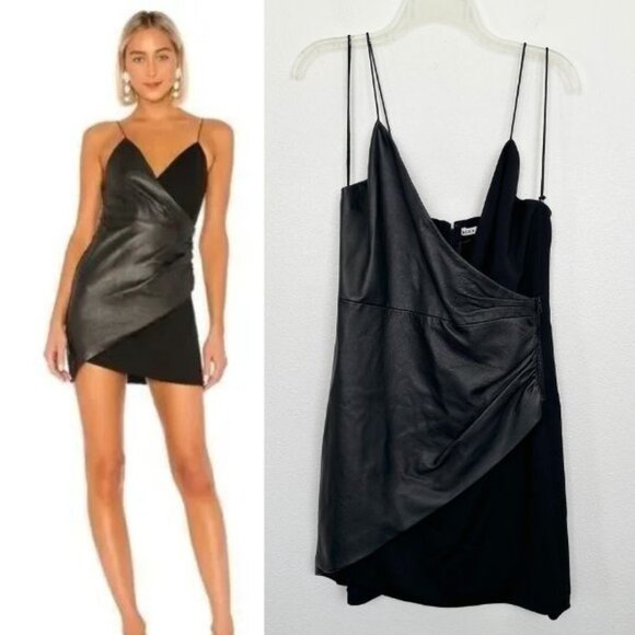 Alice + Olivia Dresses & Skirts - Alice + Olivia Women's Ashanti Black Leather Faux Wrap Mini Dress Size 10